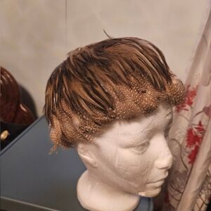 1950s antique feather headwear vgc